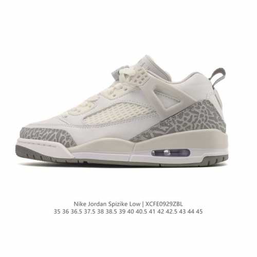 The Nike Jordan Spizike Low, a classic crackle-print retro basketball shoe, fea