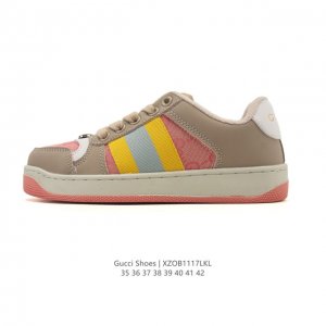 Gucci Screener series distressed sneakers for men and women, featuring a stylis