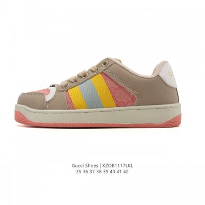 Gucci Screener series distressed sneakers for men and women, featuring a stylis