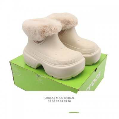 Crocs Autumn/Winter New Style Fleece-Lined Thick Fur Collar Platform High-Heeled