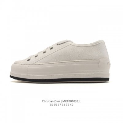Company-grade Dior women's white sneakers, canvas upper, thick sole, height-inc