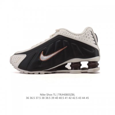 The Nike Shox TL, a company-grade, high-sole, high-rise sneaker for men and wom
