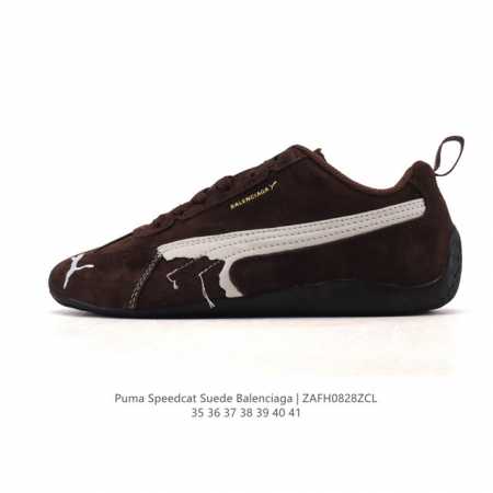 Puma x Balenciaga Speedcat series sneakers, thin-soled, distressed, round-toed, - Click Image to Close