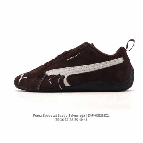 Puma x Balenciaga Speedcat series sneakers, thin-soled, distressed, round-toed,
