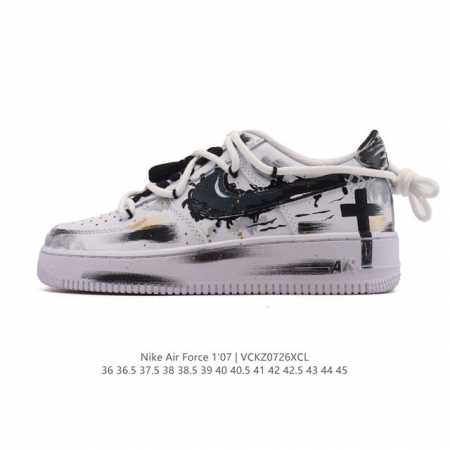 a company-grade Nike Air Force 1 '07 Low white sneaker with double laces and a t - Click Image to Close